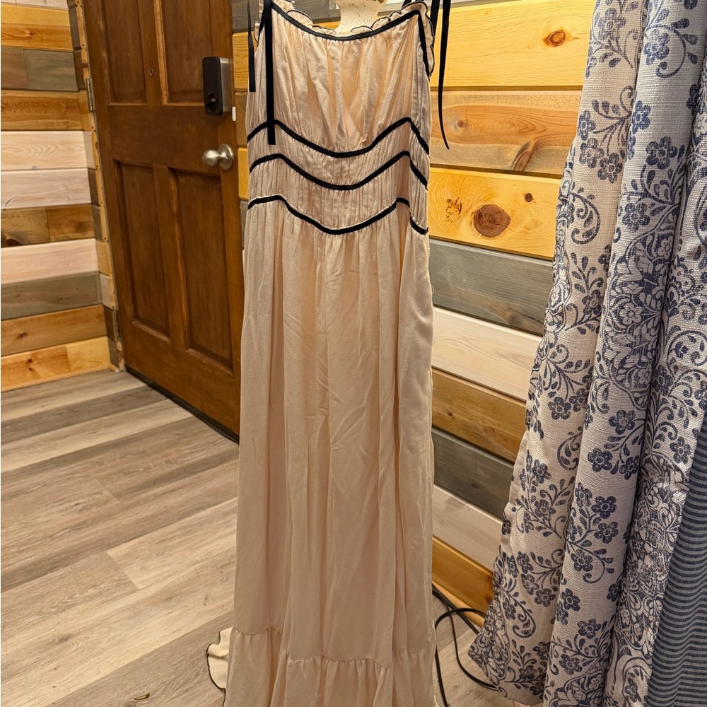 Elegant Cream Maxi Dress with Black Accents